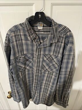 Carhartt Blue and White Plaid Button-Up Shirt